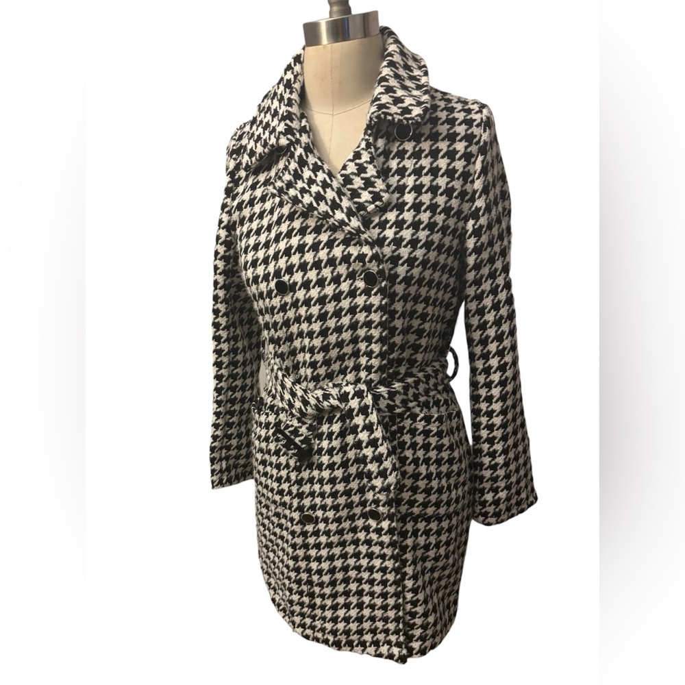 🐼 Alice Blue White & Black Belted Houndstooth Coat Women’s Size Small NWT 🐼